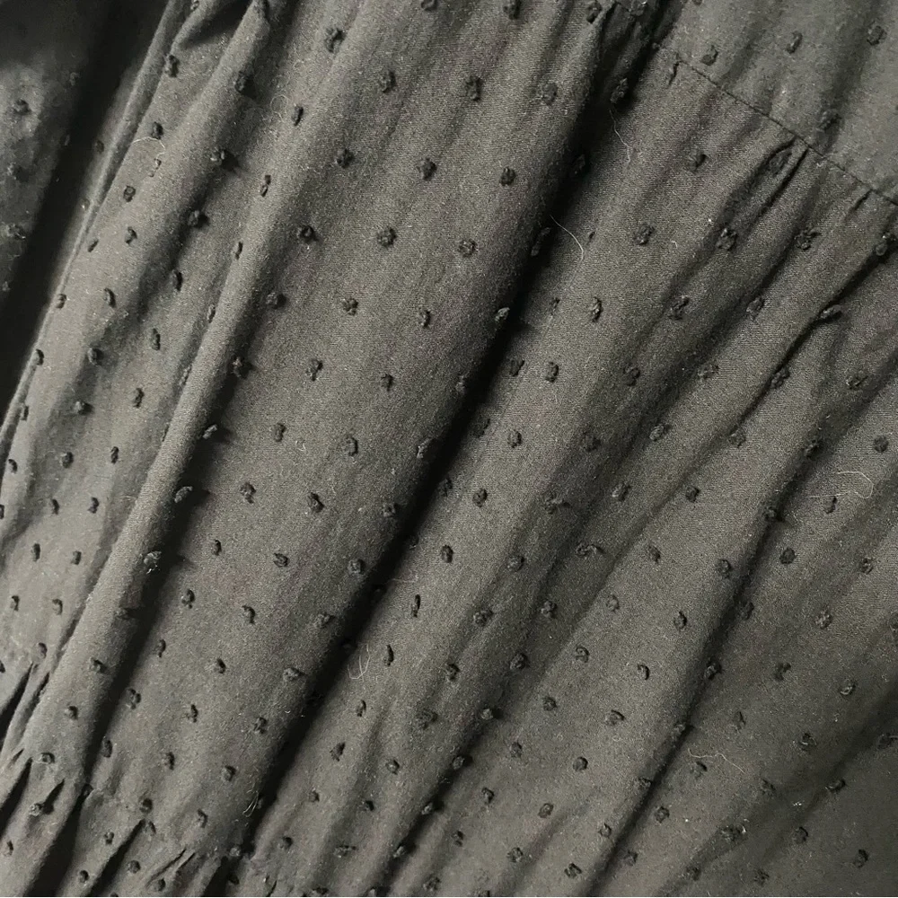 NATALIE MARTIN BLACK Small COTTON LONG SLEEVE TIERED MAXI DRESS Tassel V Neck - Picture 10 of 11